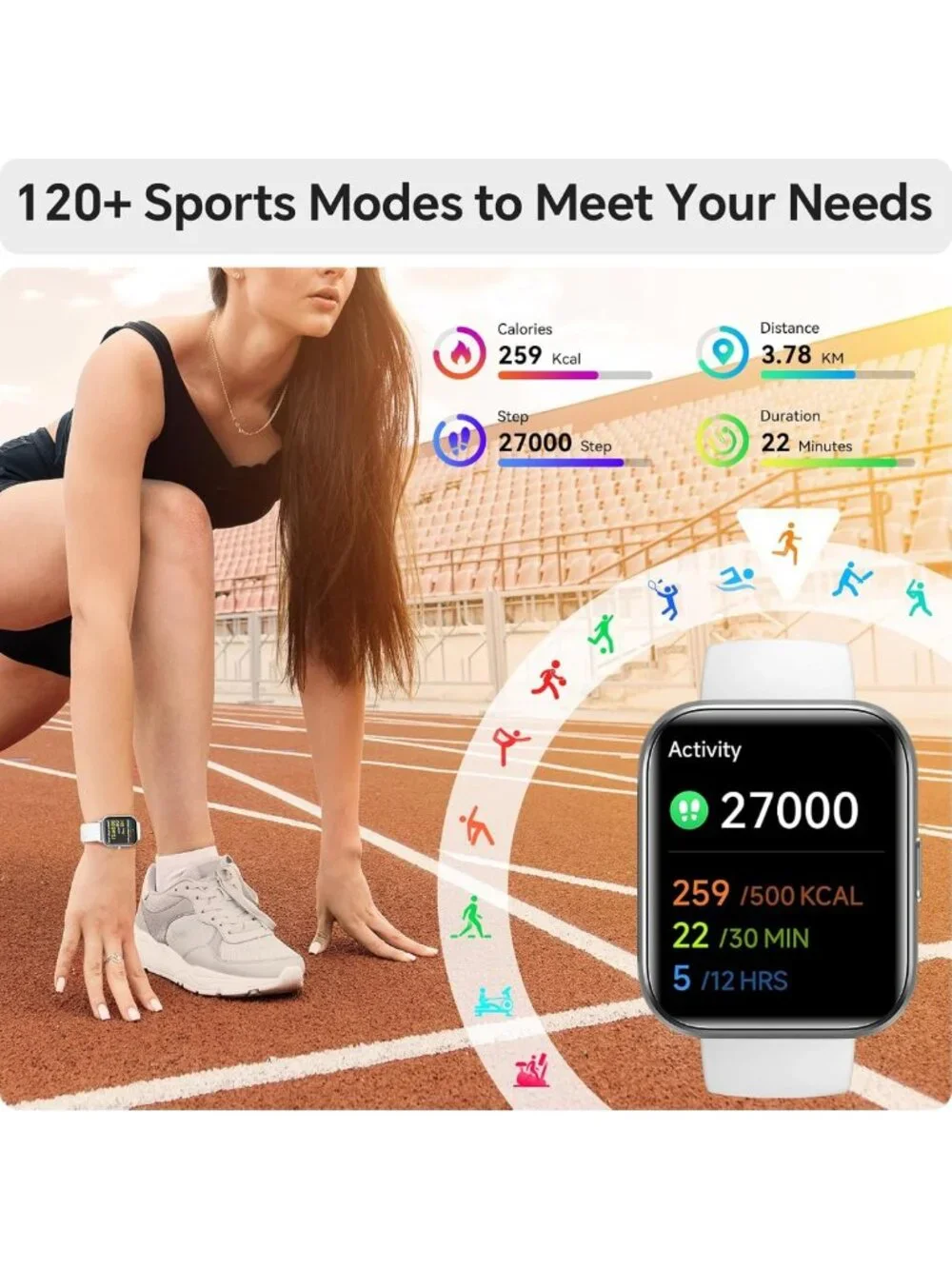 HD Smartwatch 1.85” for Fitness Tracking, Heart Rate Monitor, Waterproof, 120